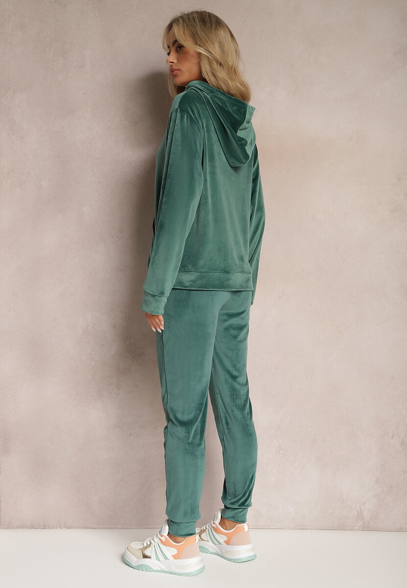 Set trening verde închis din catifea cu 2 piese cu hanorac cu glugă și pantaloni Fiksena 3