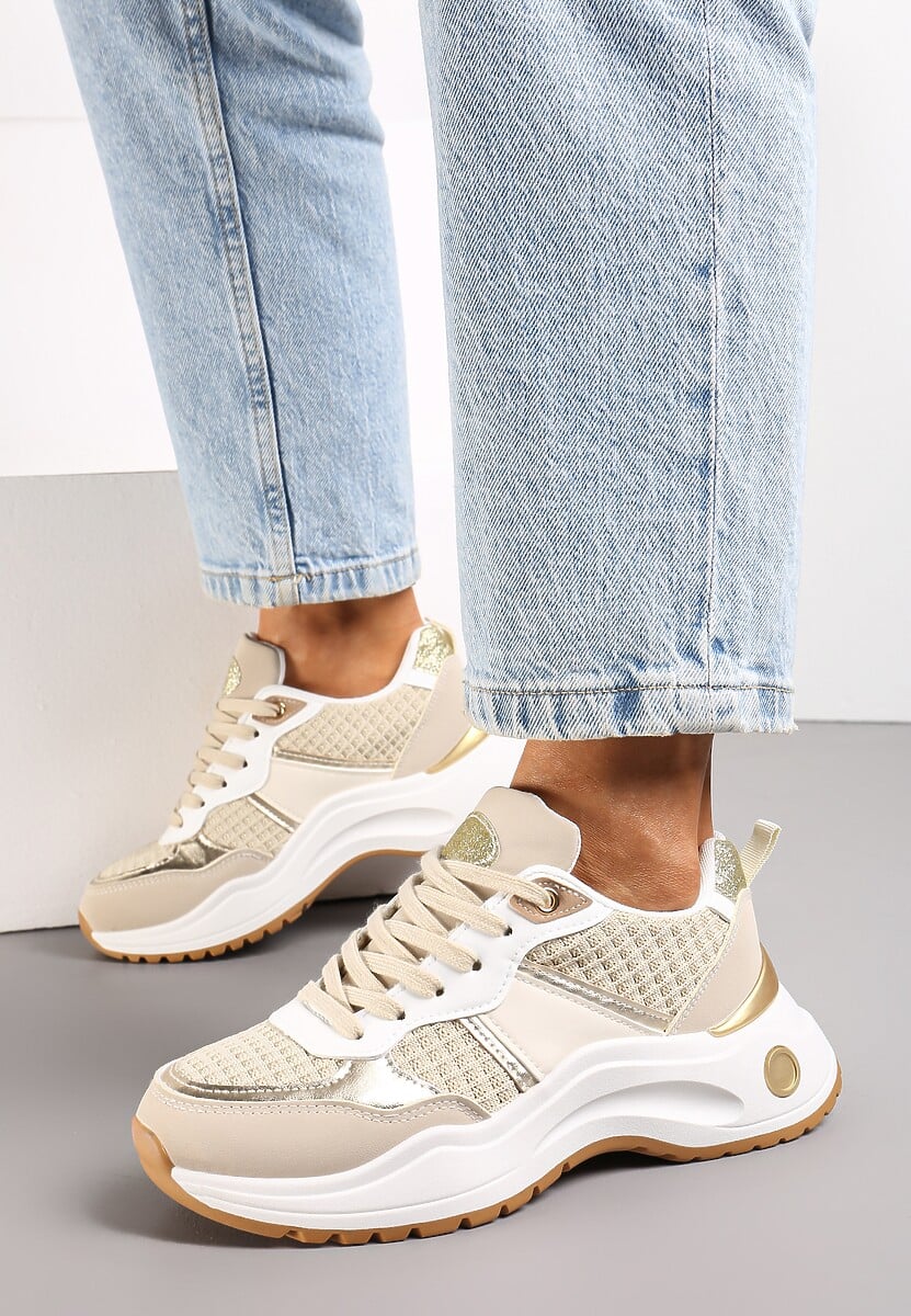 Sneakers bej cu imprimeu din material cu inserții strălucitoare și metalice Thermia 2