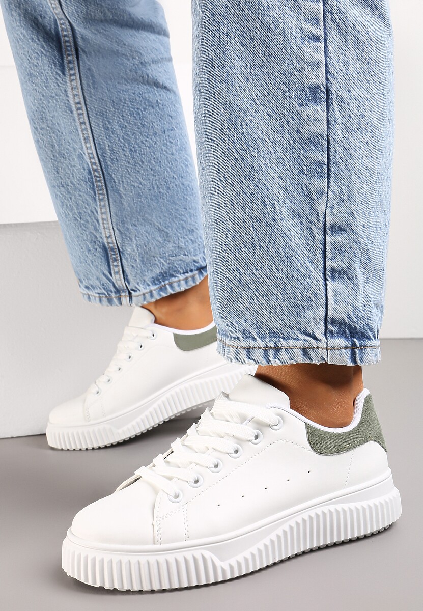 Sneakers Albi-Verzi cu Șireturi Inserție Metalică și Striații Komparre 2