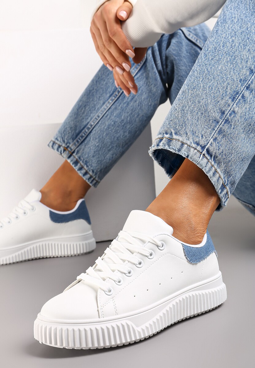 Sneakers Alb-Bleu cu Șireturi Inserție Metalică și Striații Komparre 1