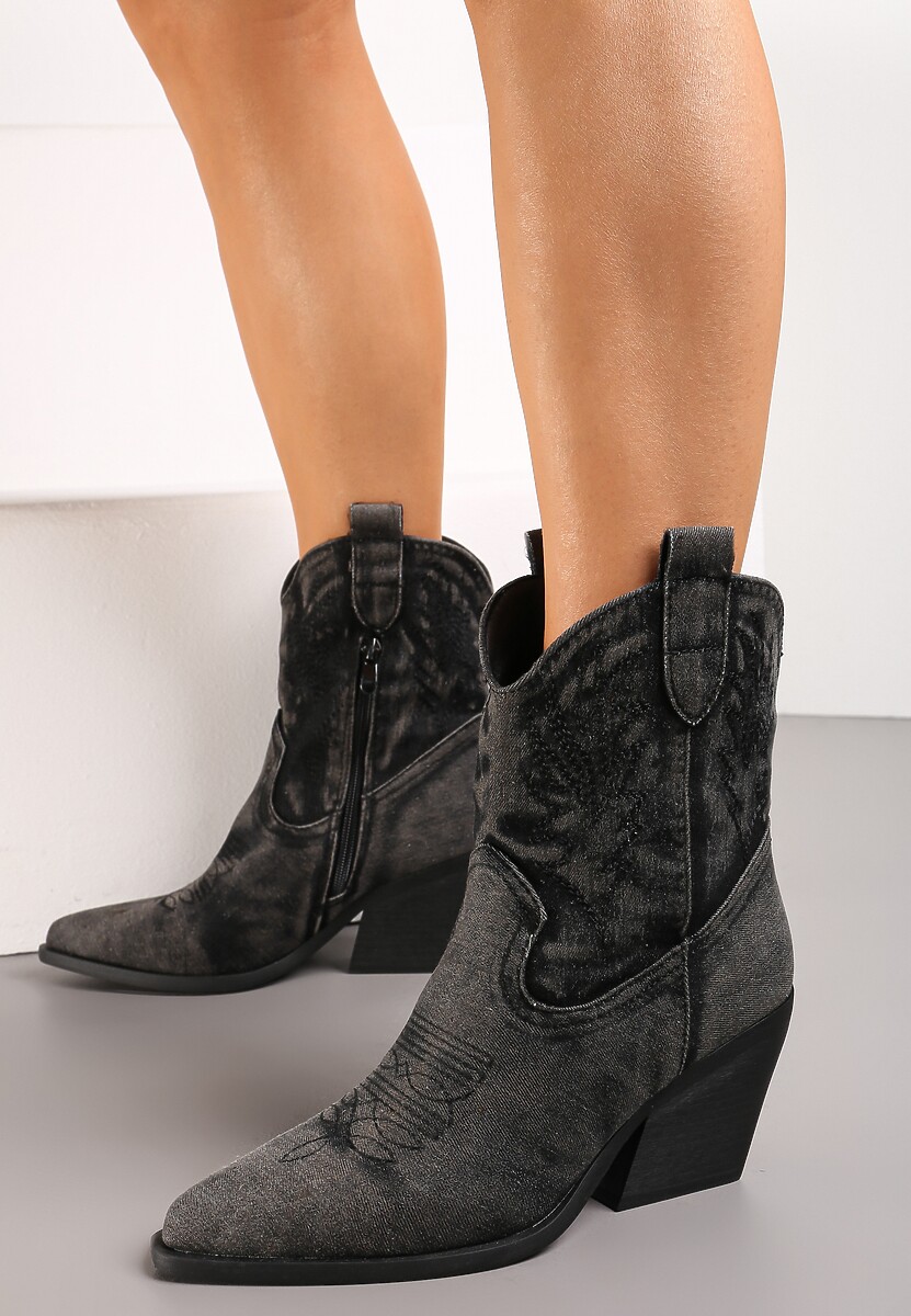 Botine negre Cowboy toc gros Teksana 2