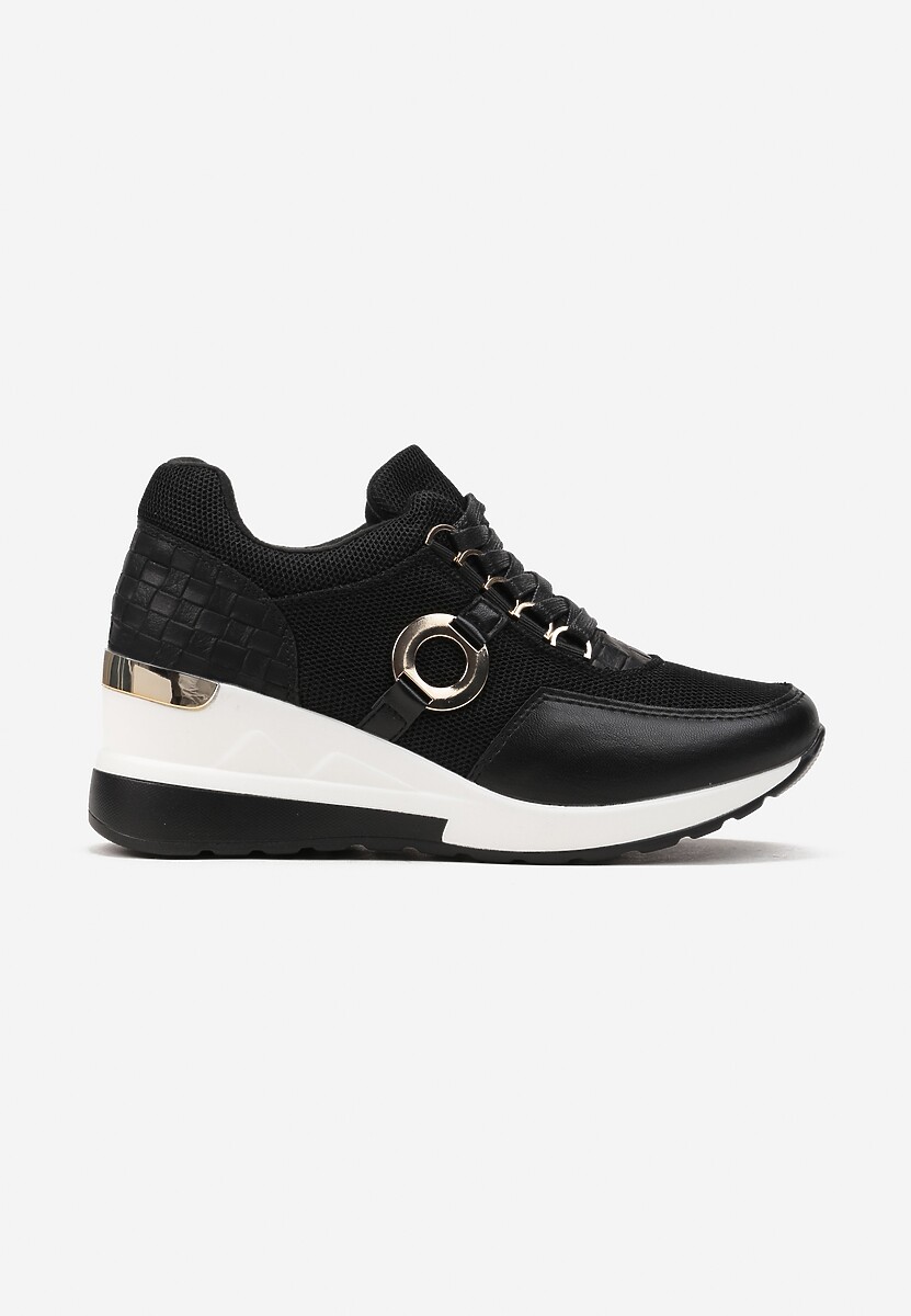 Czarne Sneakersy na Koturnie z Metalicznymi Wstawkami Tapa 3