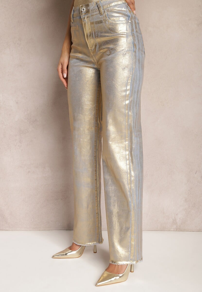 Blugi Aurii Largi Metalici cu Sclipici și Picior Evazat Aletivta