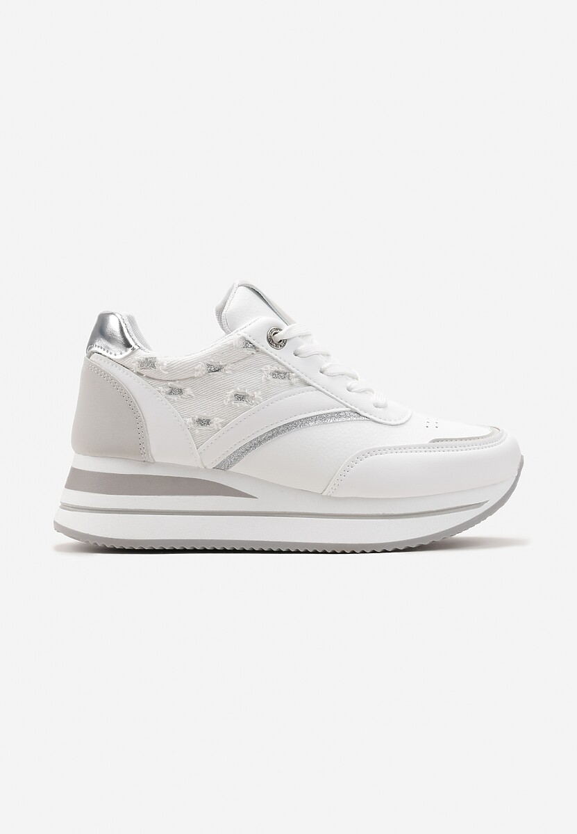 Sneakers Albi-Argintii cu Șiret din Piele Ecologică cu Inserții Strălucitoare Fiviara 3
