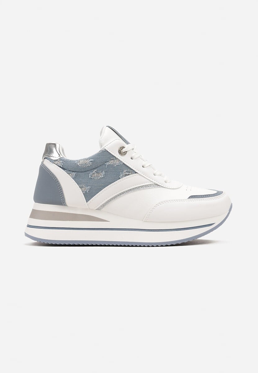 Sneakers Albi-Bleu cu Șiret din Piele Ecologică cu Inserții Strălucitoare Fiviara 3