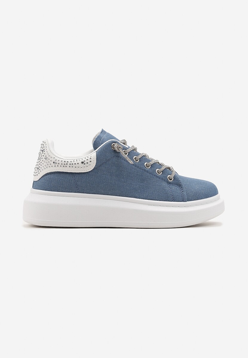 Sneakers Albastru cu Inserție de Sclipici și Pietre pe Talpă Groasă Mimivia 3