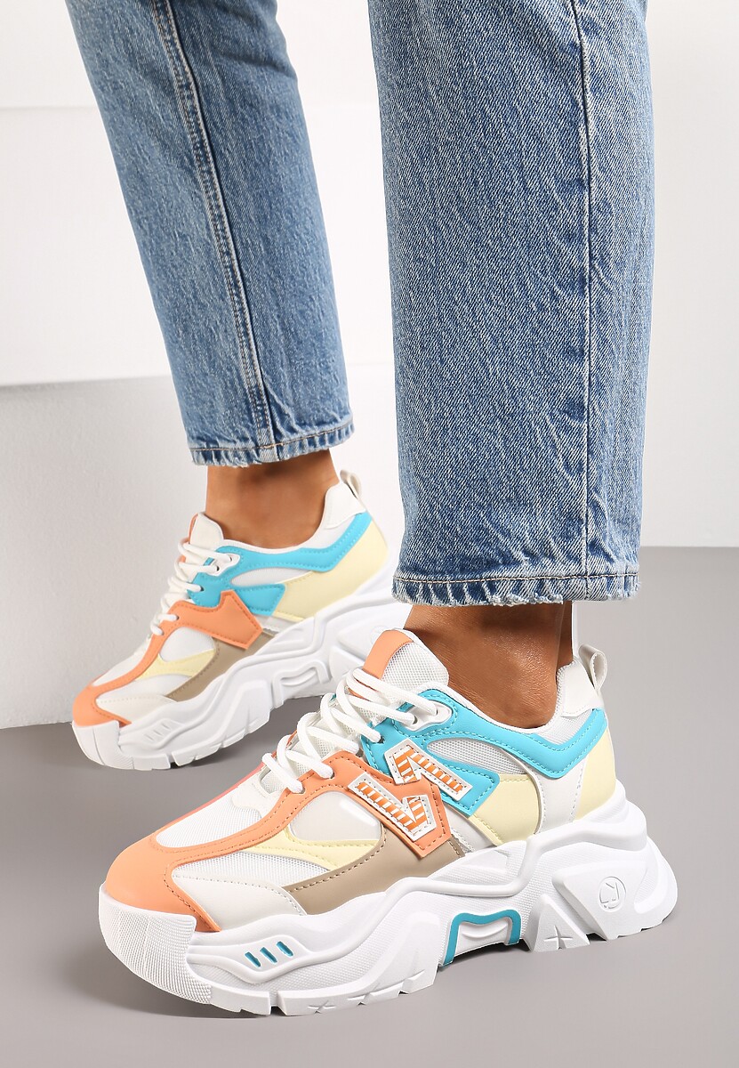 Sneakers Albi-Portocalii pe Platformă Decorați cu Aplicatie Nivaler 1