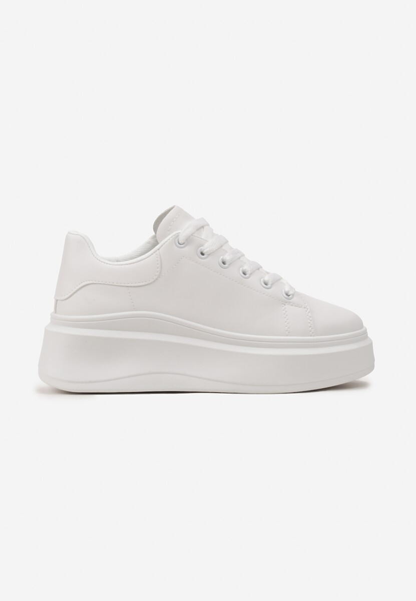 Białe Sznurowane Sneakersy na Niskiej Platformie z Imitacji Skóry Ajanfa 3