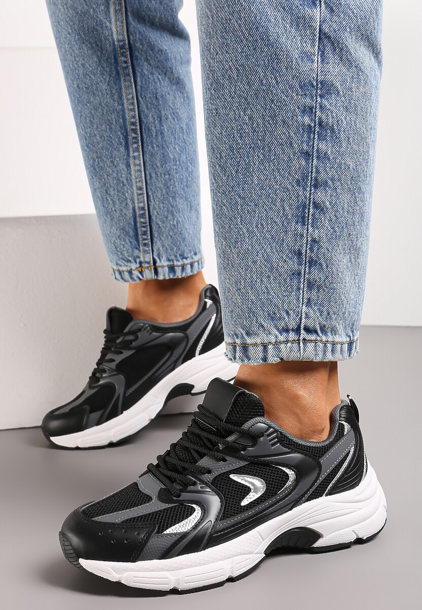 Sneakerși sport negri din imitație de piele cu barete decorative Vilirea 2
