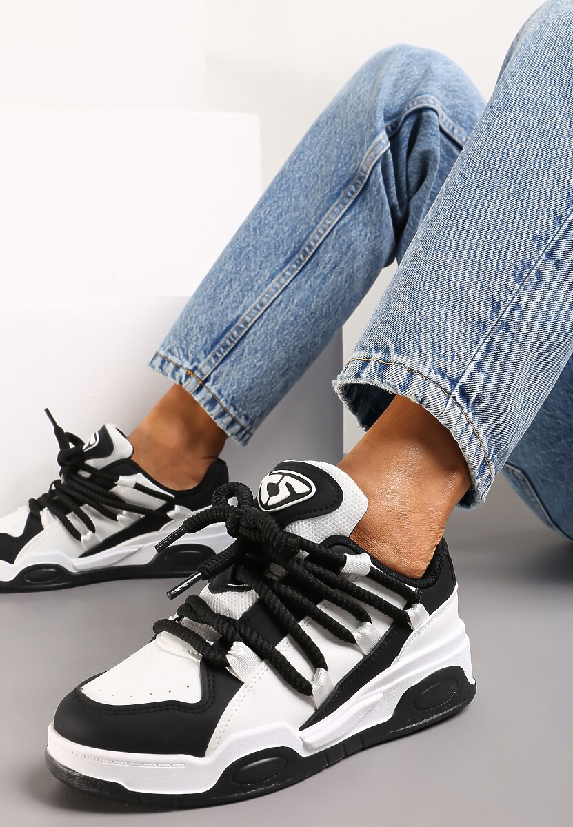 Sneakerși Negri cu Talpă Groasă din Imitatie de Piele cu Șireturi Groase Virinal 1