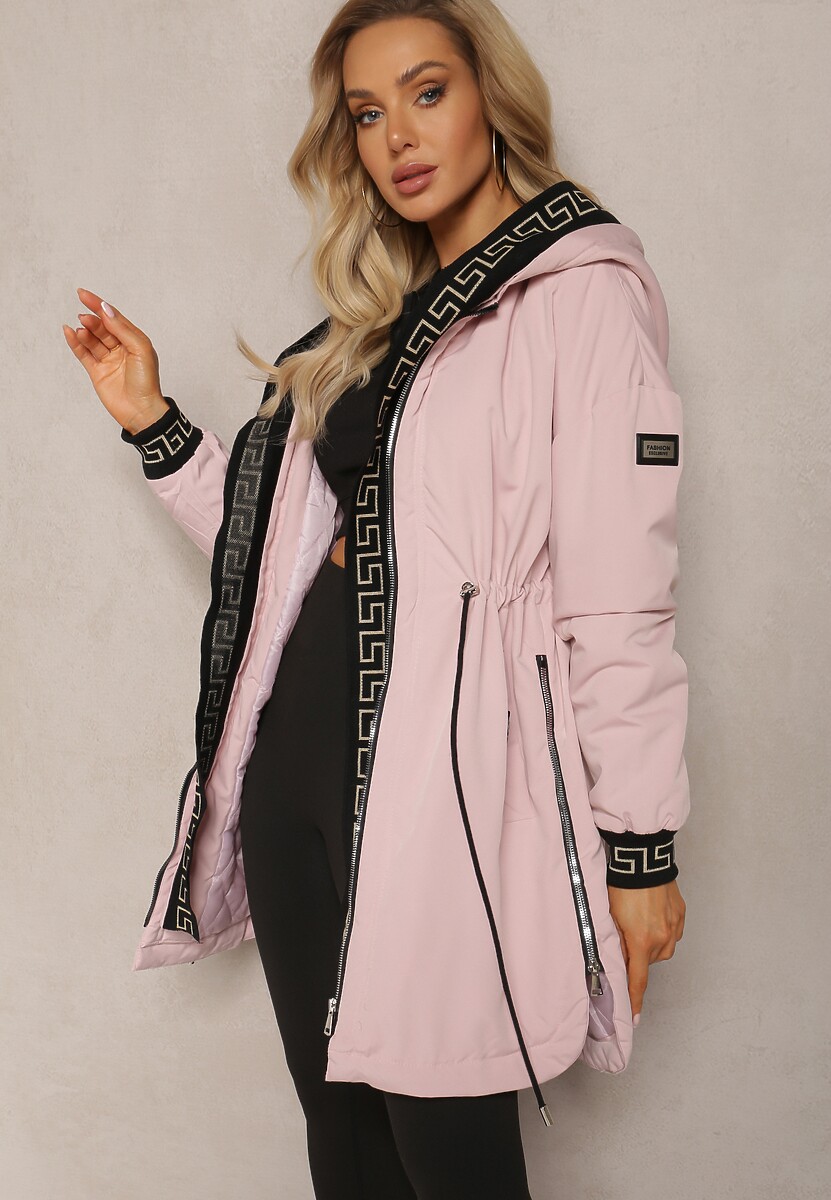 Jachetă roz cu glugă și mâneci cu model geometric Lidya 1