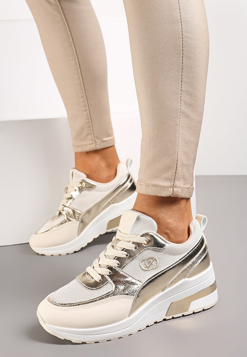 Sneakerși Bej din Piele Ecologică cu Plasă și Monogram Decorativ Vitalera 2