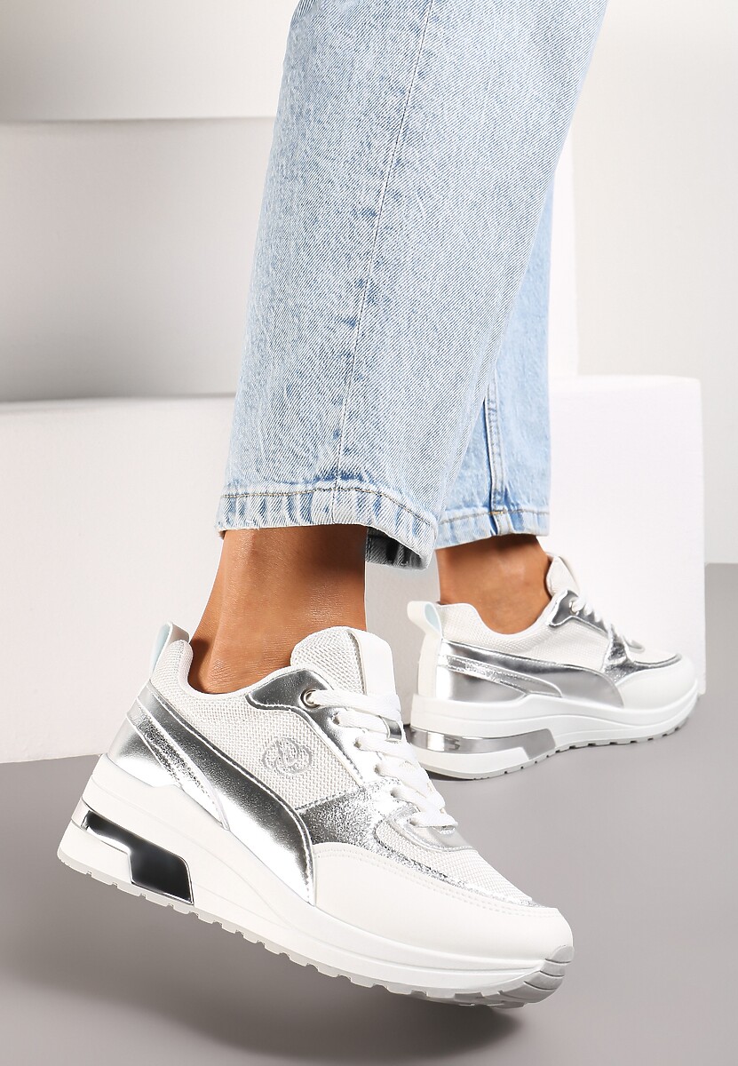 Sneakerși Albi din Piele Ecologică cu Plasă și Monogramă Decorativă Vitalera 1