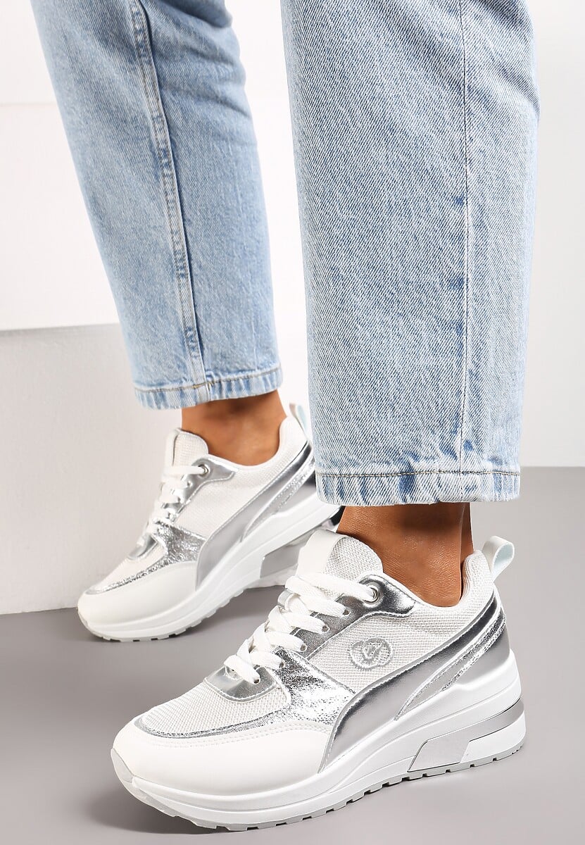 Sneakerși Albi din Piele Ecologică cu Plasă și Monogramă Decorativă Vitalera 2
