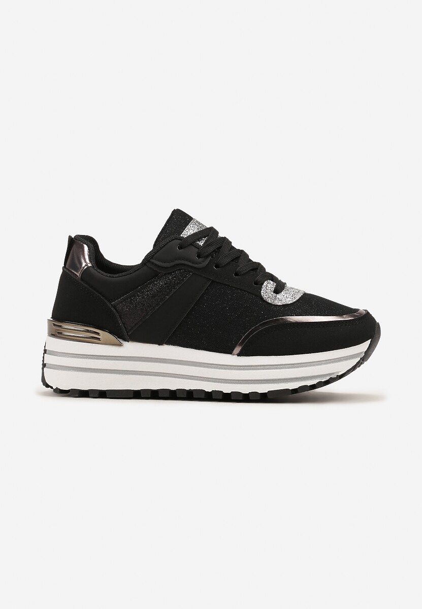Sneakers Negri cu Sclipici pe Talpă Groasă Ornamentală Rilveia 3