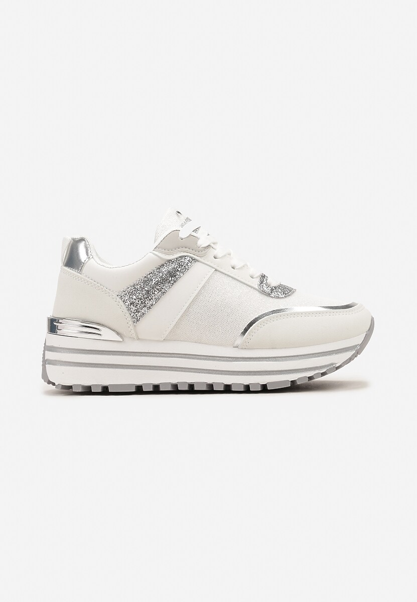 Sneakers Albi-Argintii cu Sclipici pe Talpă Groasă Decorativă Rilveia 3