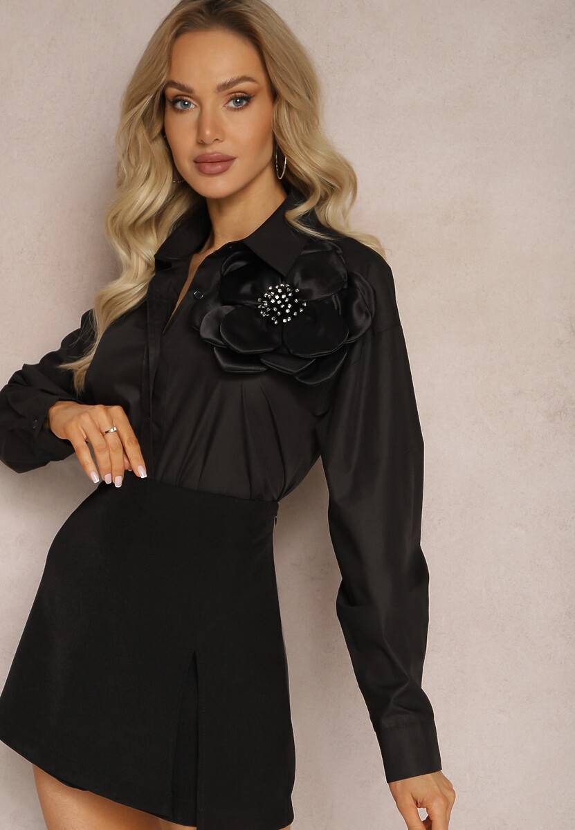 Camasa Neagra Clasica cu Aplicatie 3D cu Motiv Floral Xirena 2