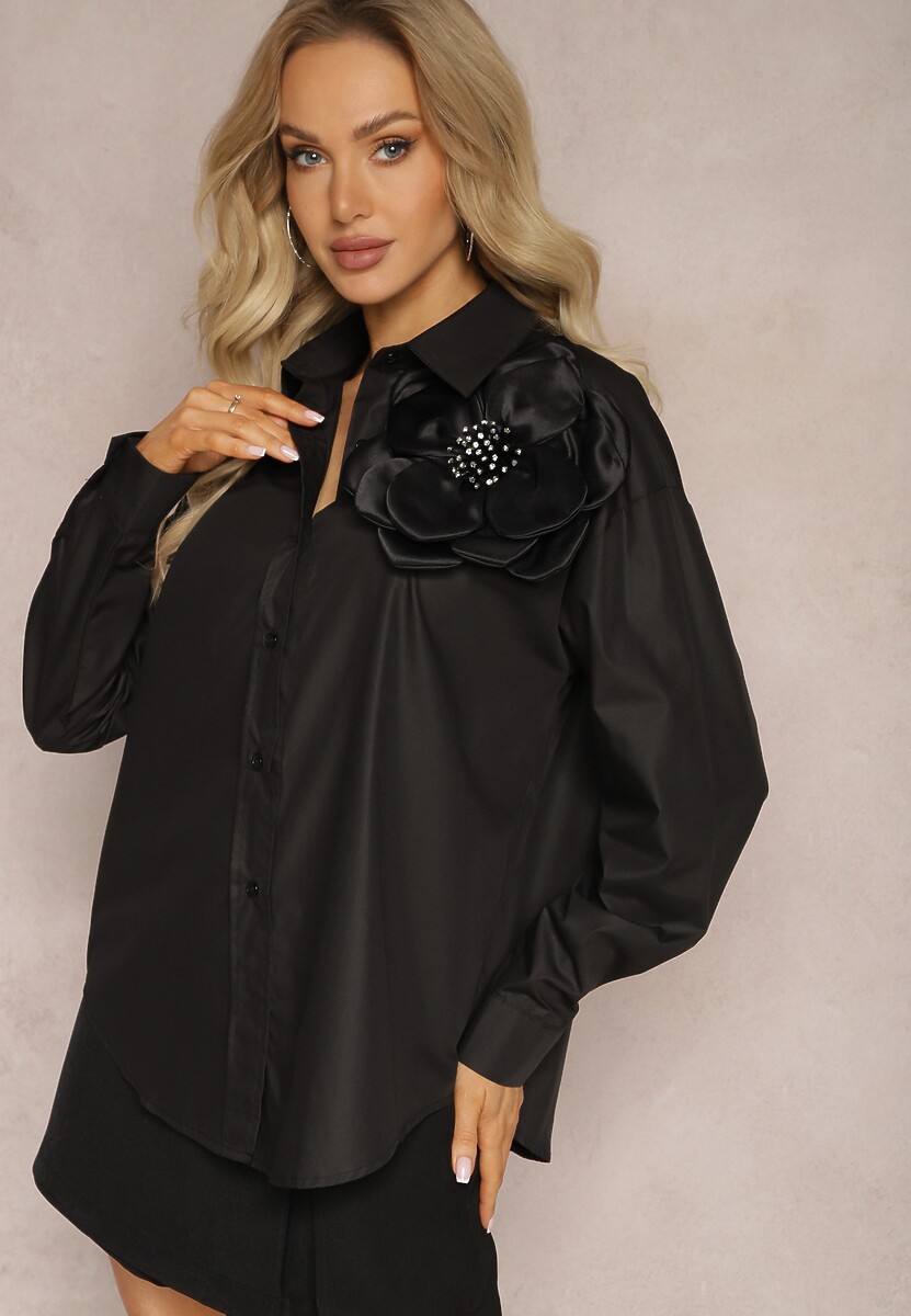 Camasa Neagra Clasica cu Aplicatie 3D cu Motiv Floral Xirena 3