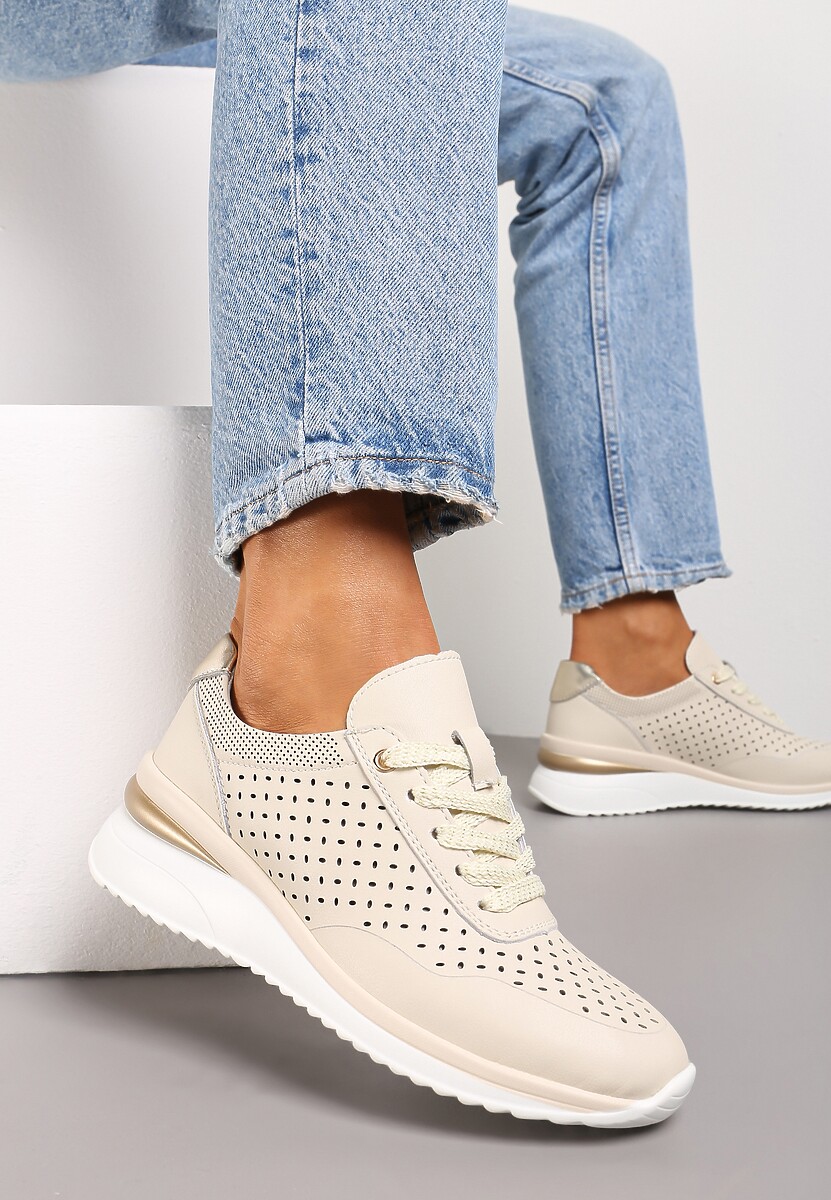 Sneakersi bej din piele naturală cu inserții decorative Molma de la Renee.com.ro 1