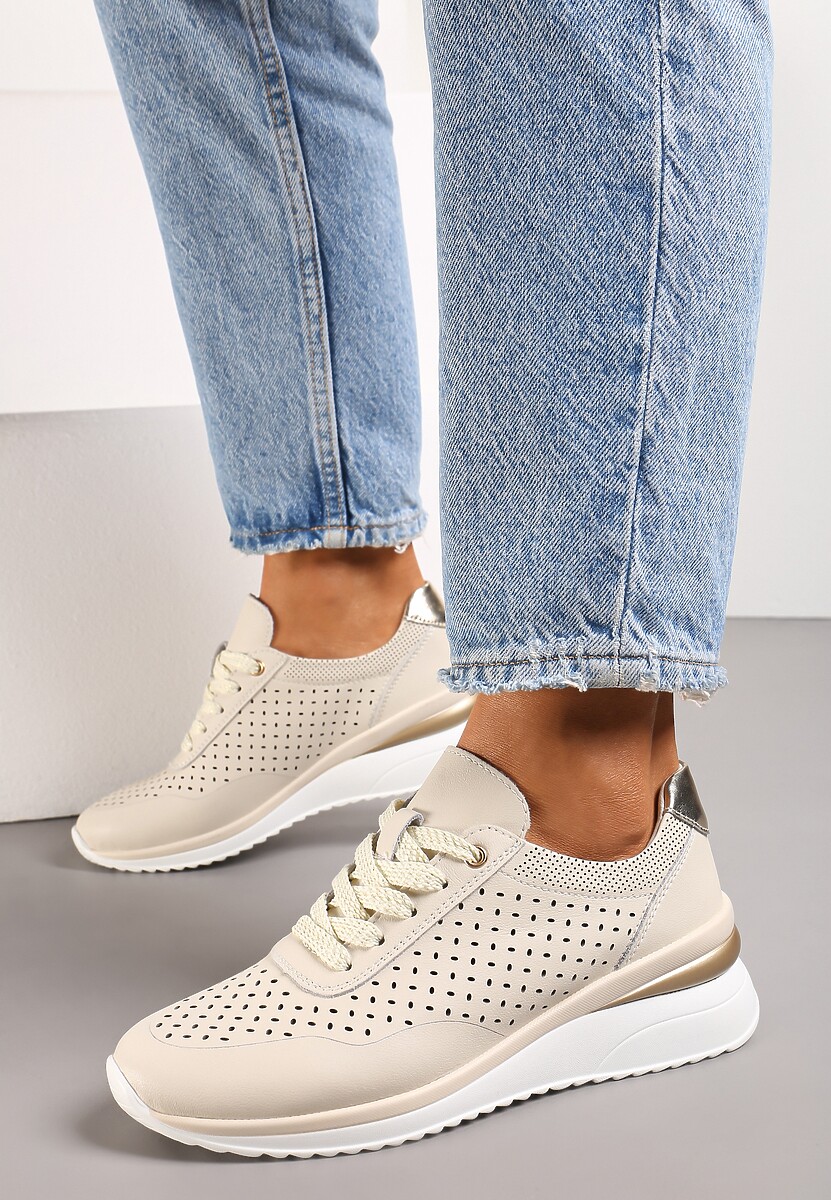 Sneakersi bej din piele naturală cu inserții decorative Molma de la Renee.com.ro 2