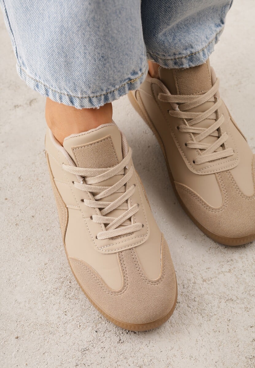 Ciemnobeżowe Sneakersy z Ozdobnymi Przeszyciami przed Kostkę Redala 3