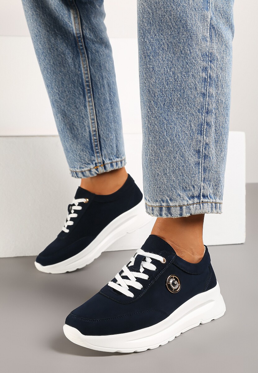 Sneakers Bleumarin cu Cataramă Metalică pe Față până la Glezne Fendiama 2