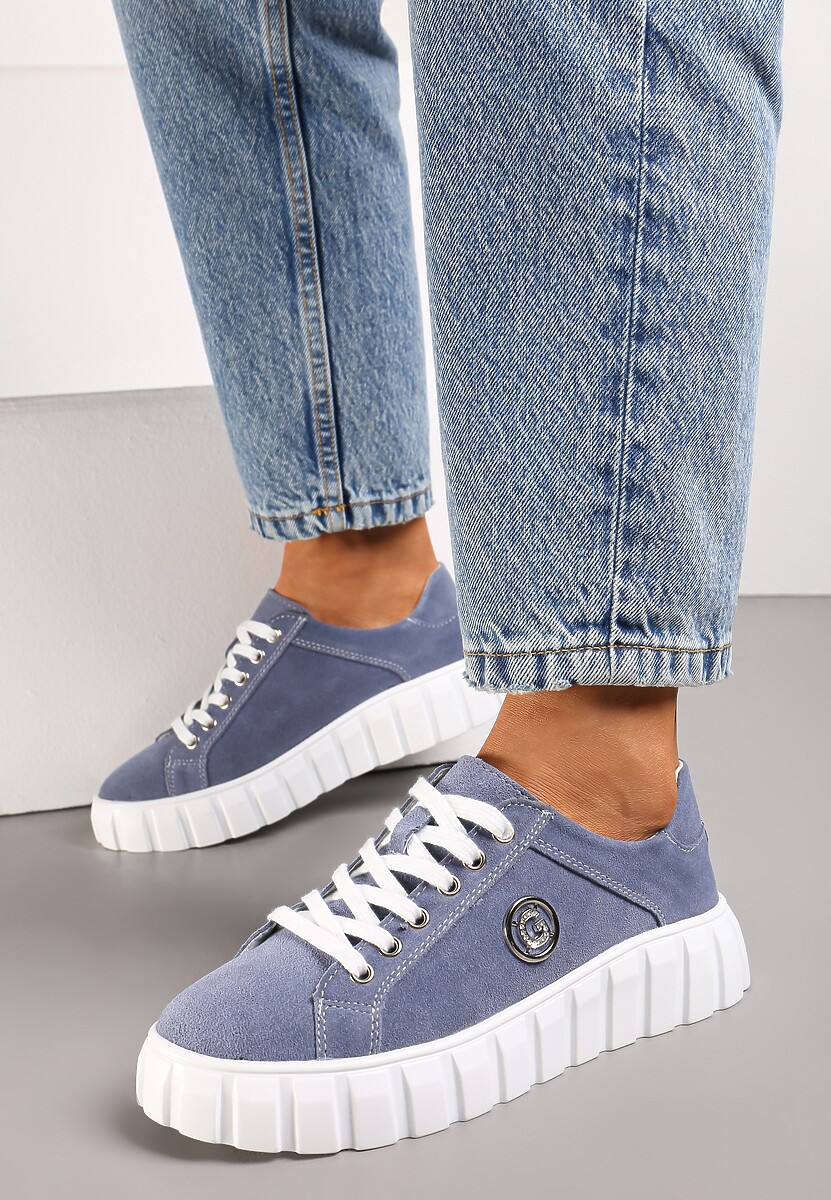 Niebieskie Sznurowane Sneakersy ze Skóry Breana 2