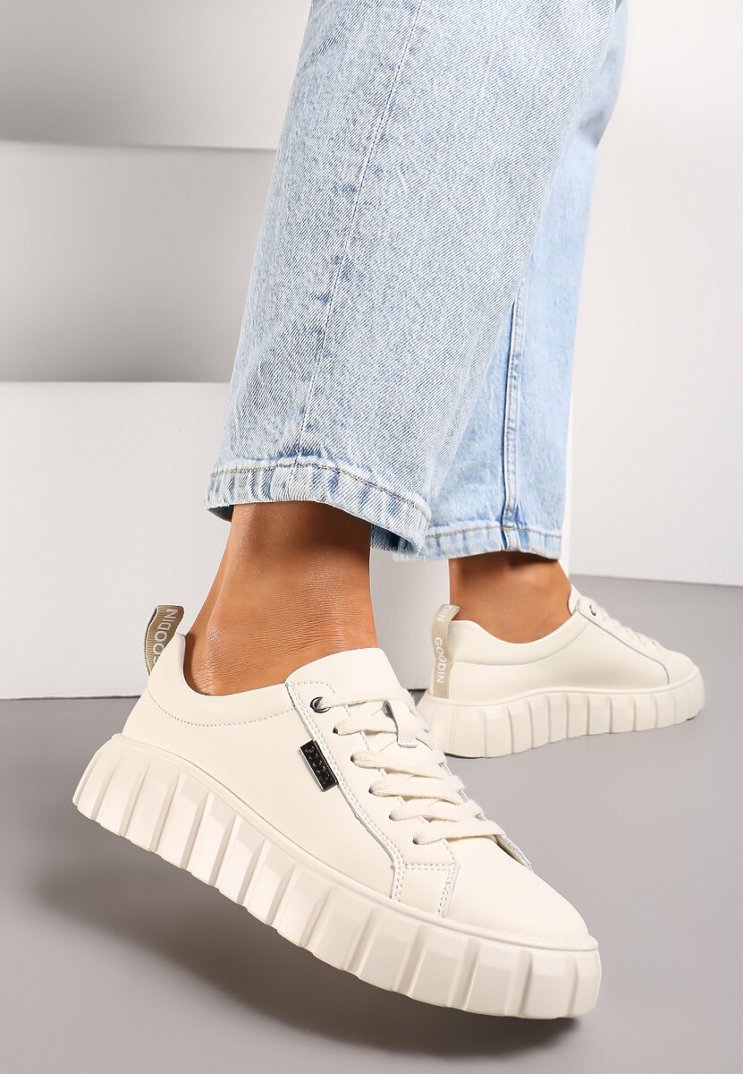 Sneakers bej cu platformă ștanțată din piele naturală Pelinea 1