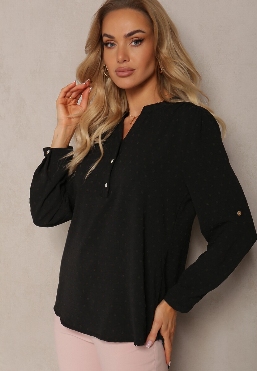 Czarna Bluzka z Guzikami z Tkaniny Plumeti Jorale 1