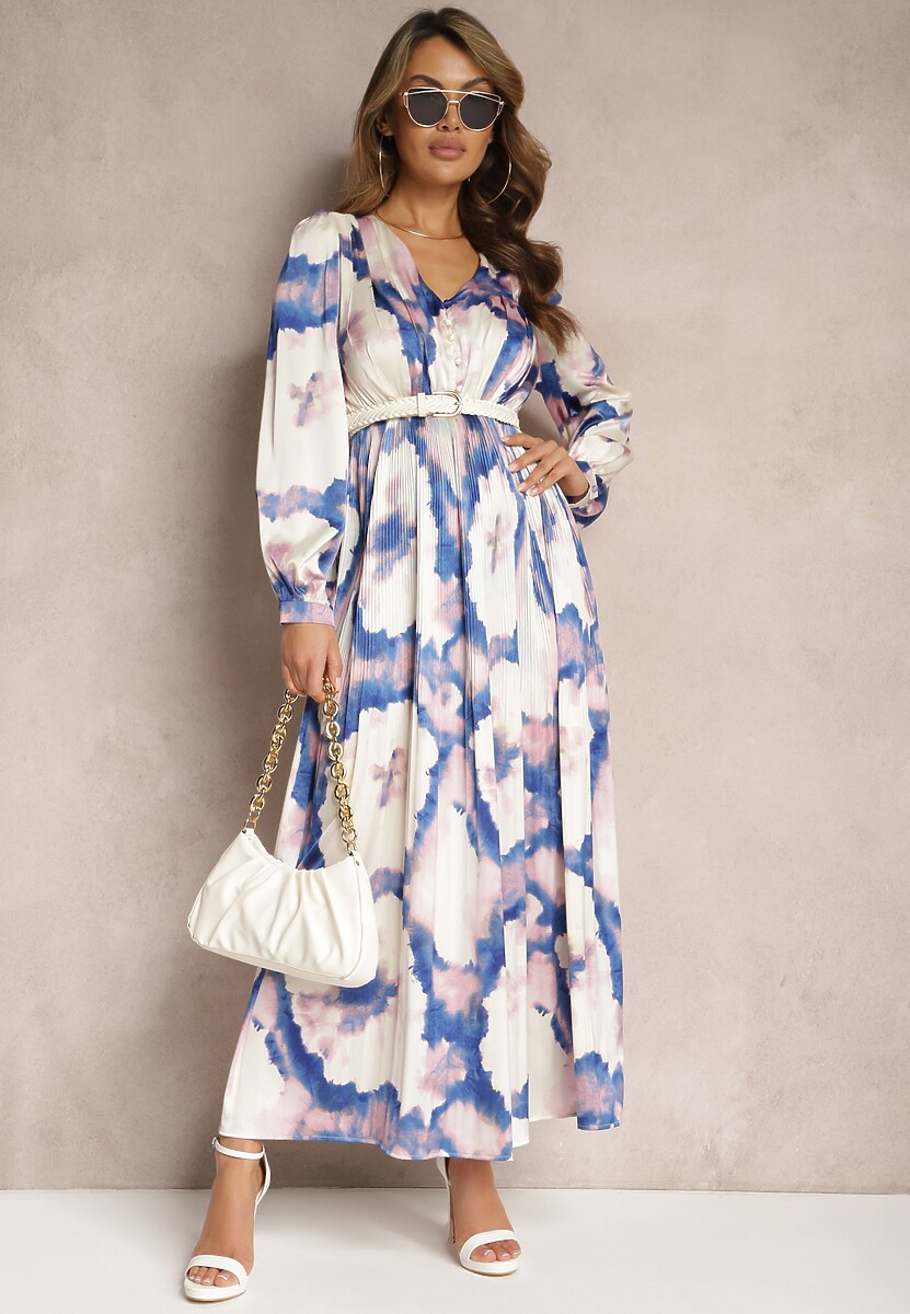 Bej-Mov Maxi Rochie Satin Cloș Velian 1