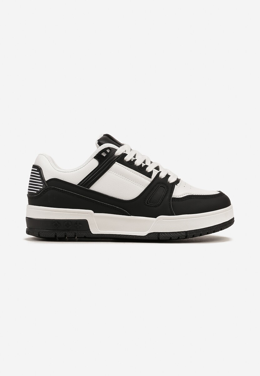 Sneakerși Albi-Negri cu Șireturi și Cusături pe Talpă Groasă Sillvina 3