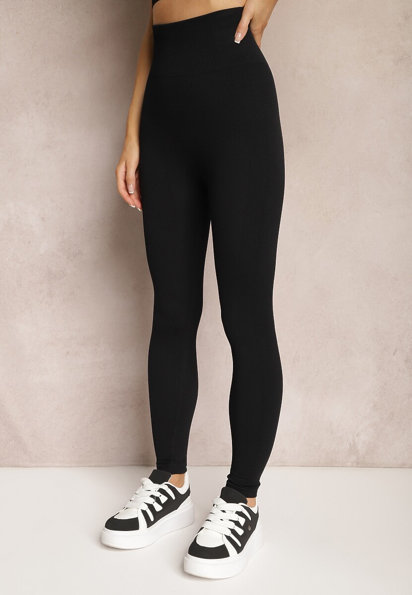 Czarne Legginsy Prążkowane z Efektem Push-Up High Waist Firale 1