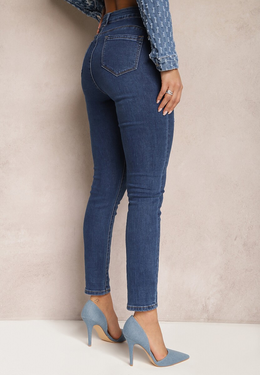Granatowe Skinny Jeansy z Przetarciami Push-Up Zireal 3