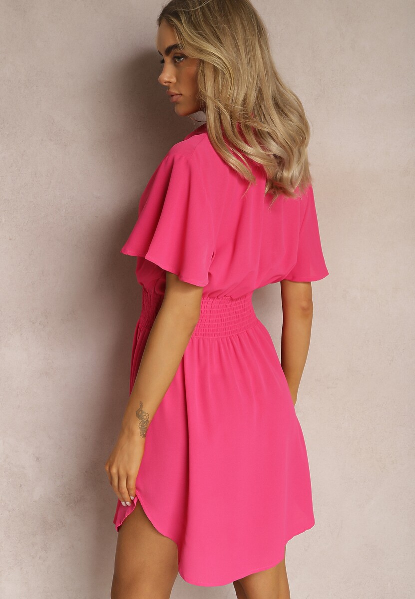 Rochie mini fucsia din viscoză cu partea de sus tip cămașă și croială evazată Lerinka 3