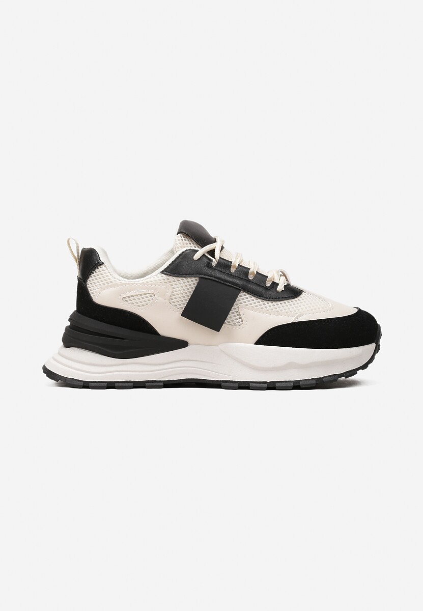 Beżowo-Czarne Sneakersy z Elastycznym Sznurowaniem i Siateczką Lenivla 3
