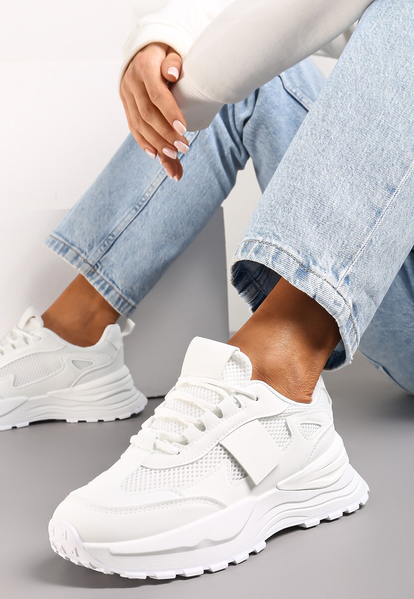 Białe Sneakersy z Elastycznym Sznurowaniem i Siateczką Lenivla