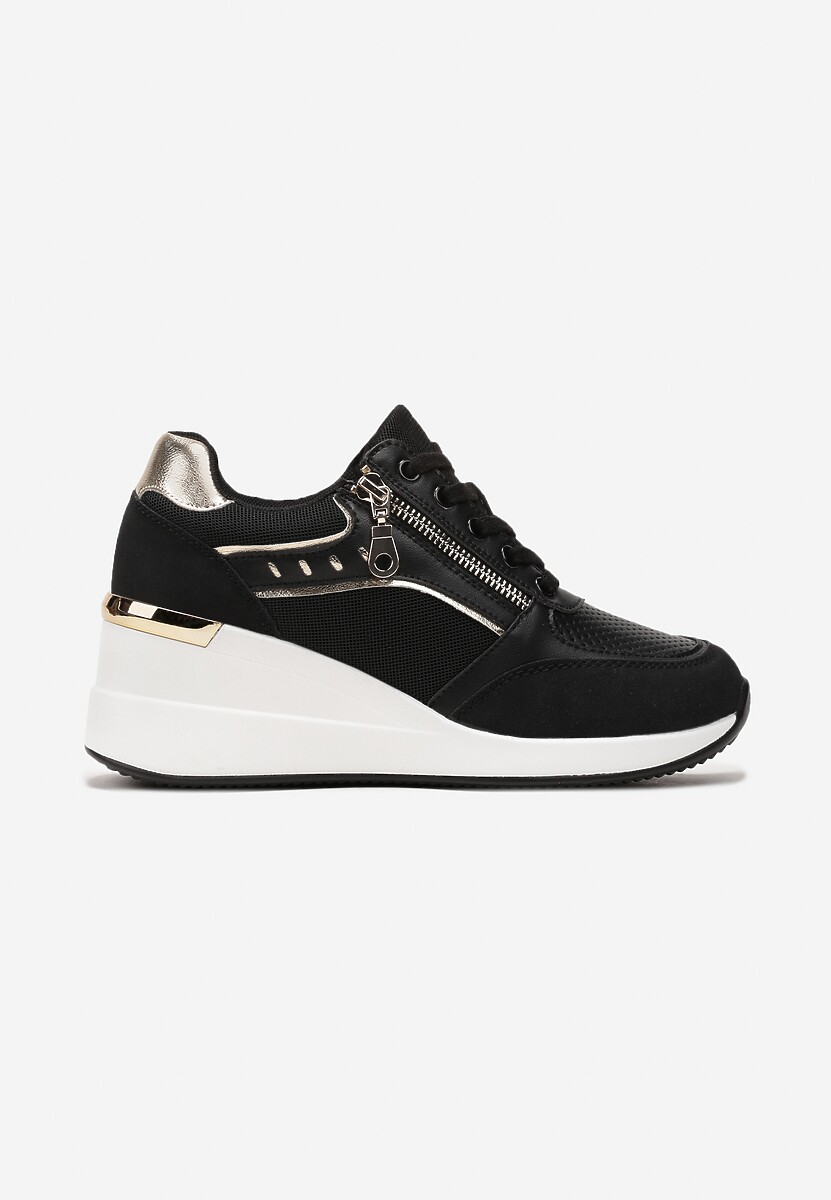 Sneakers Negri cu Inserții Metalice Decorative pe Platformă Teriava 3
