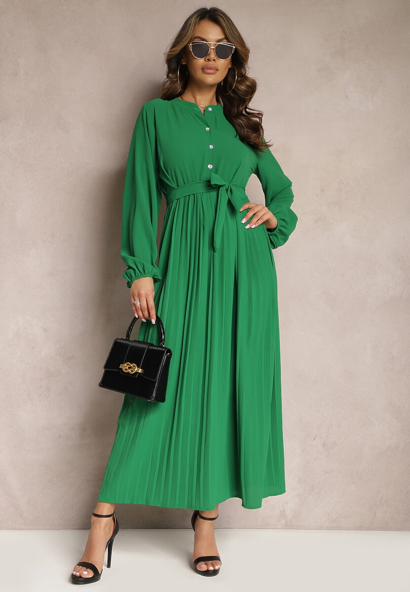 Rochie Verde Clos Maxi Pliuri Talie Legată Terilla 2