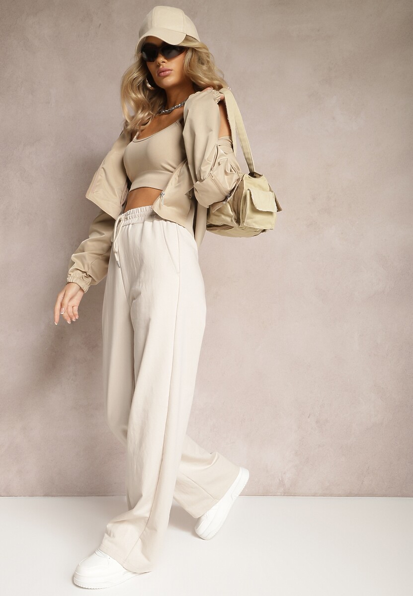 Pantaloni largi bej deschis din bumbac elastic Niarti 2