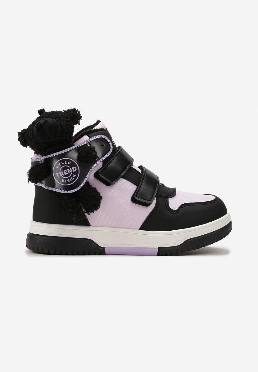 Czarno-Fioletowe Płaskie Botki Sneakersy z Misiem Devanda 1