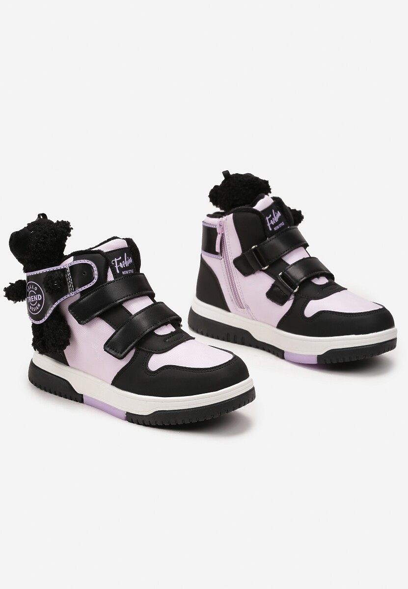 Czarno-Fioletowe Płaskie Botki Sneakersy z Misiem Devanda 2