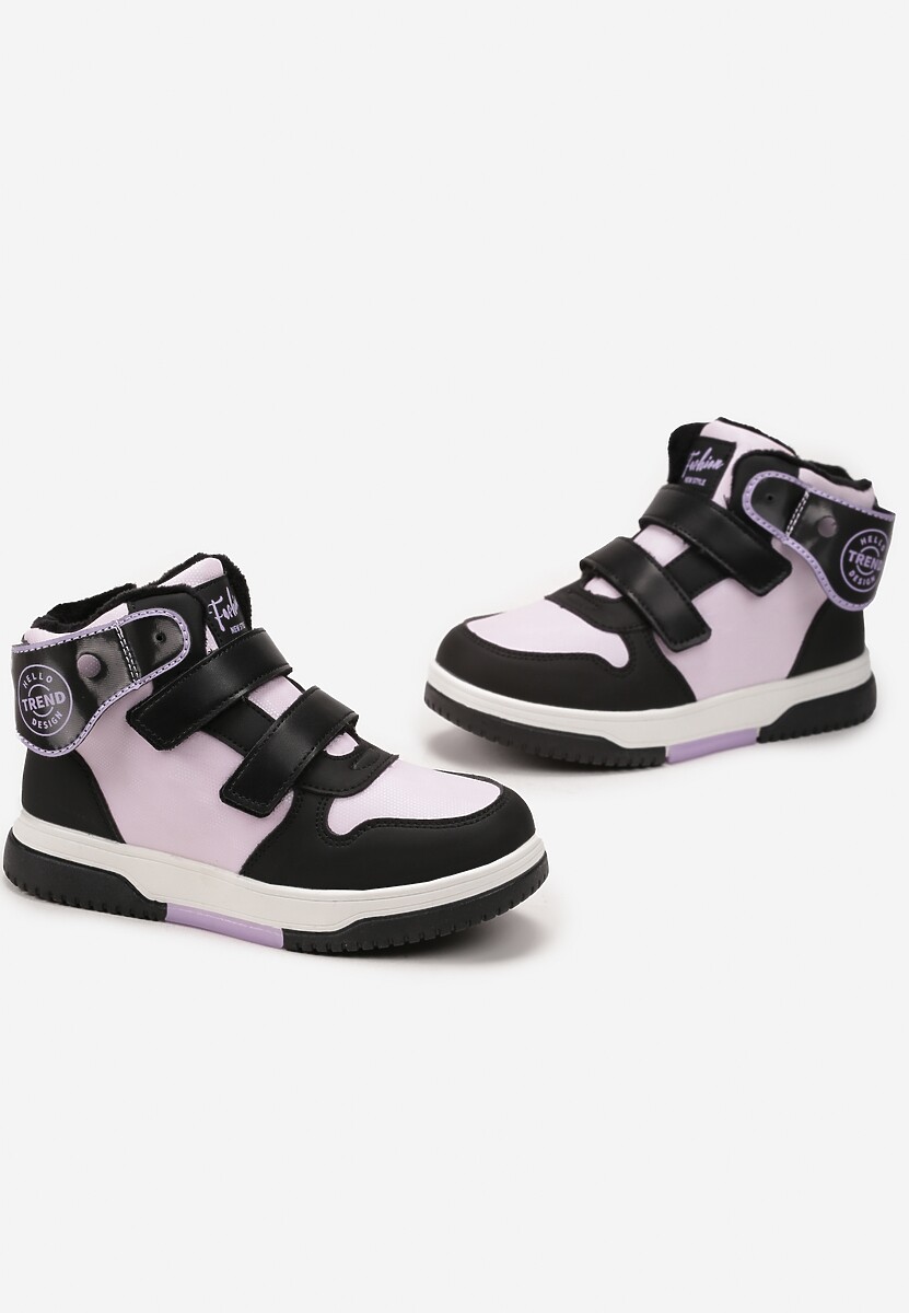Czarno-Fioletowe Płaskie Botki Sneakersy z Misiem Devanda 3