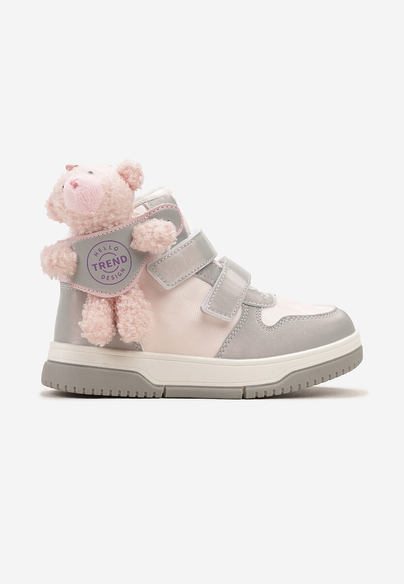 Srebrne Płaskie Botki Sneakersy z Misiem Devanda 1