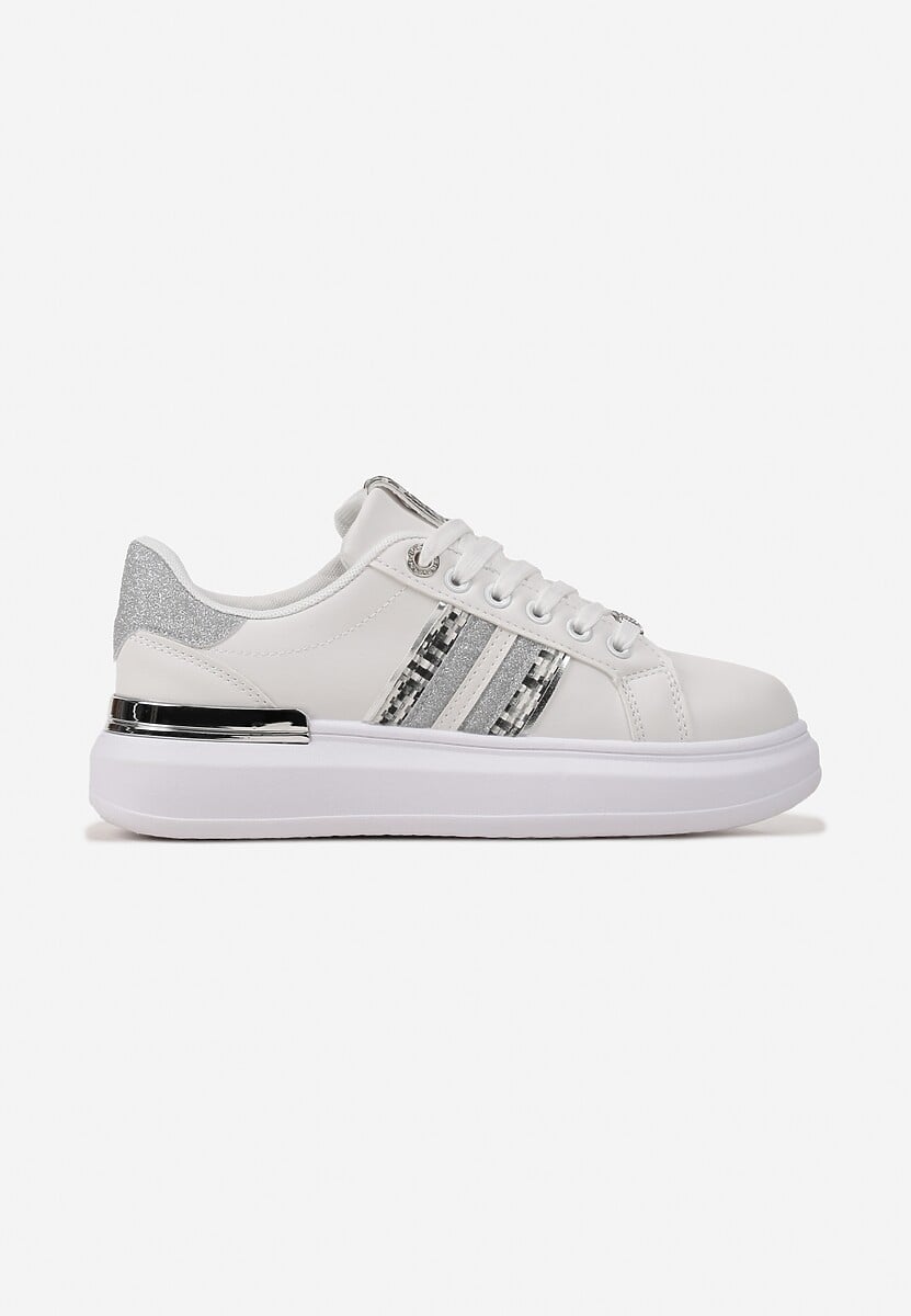 Sneakers Albi-Argintii pe Platformă Joasă cu Inserții Sclipitoare Renallsa 3