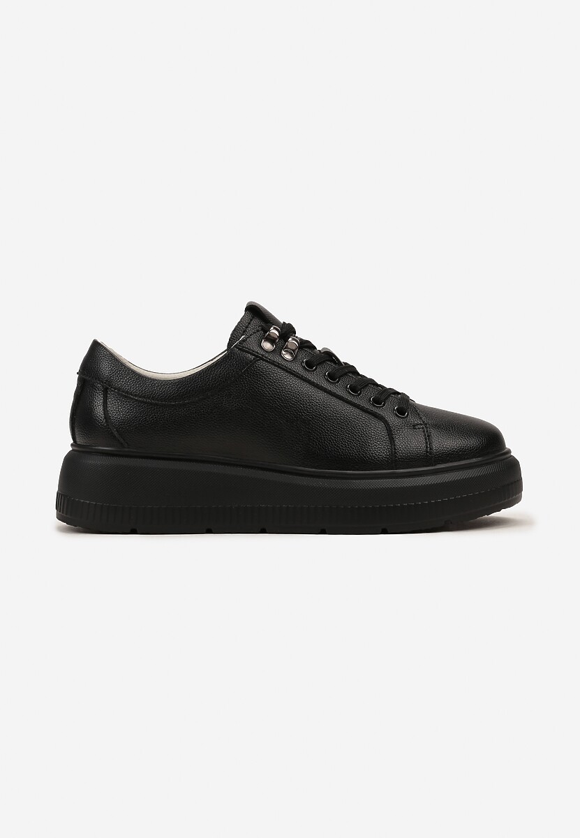 Czarne Skórzane Sneakersy na Grubej Podeszwie Elirna 3