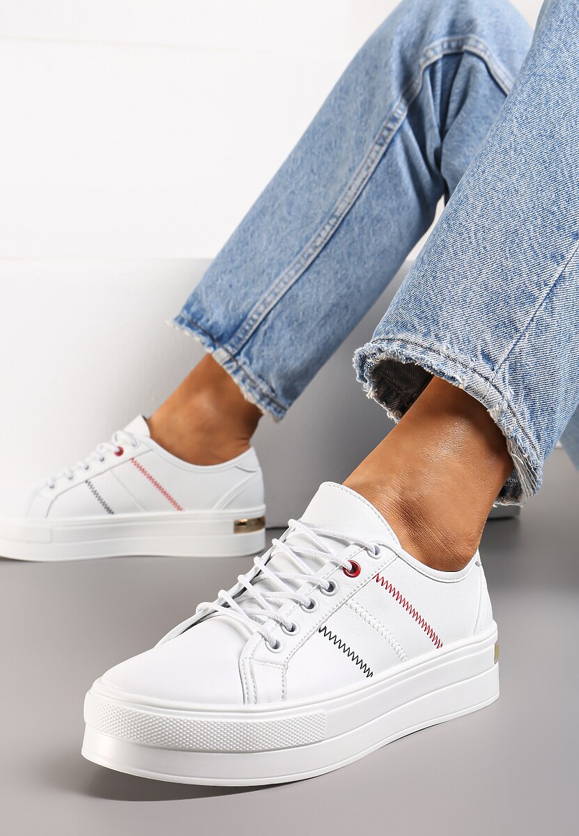 Sneakers Albi din Piele Naturală cu Șireturi Cusături și Inserție Metalică Klefamia 1