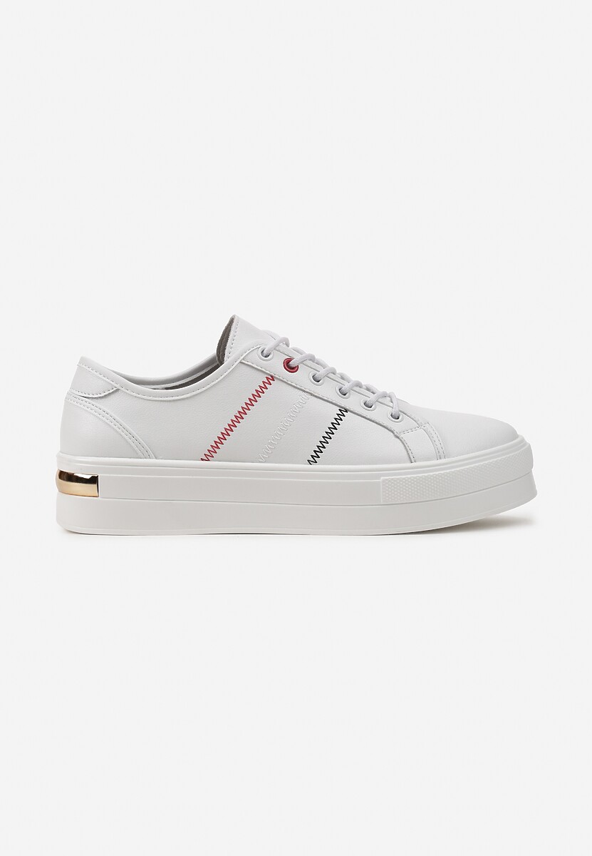 Sneakers Albi din Piele Naturală cu Șireturi Cusături și Inserție Metalică Klefamia 3