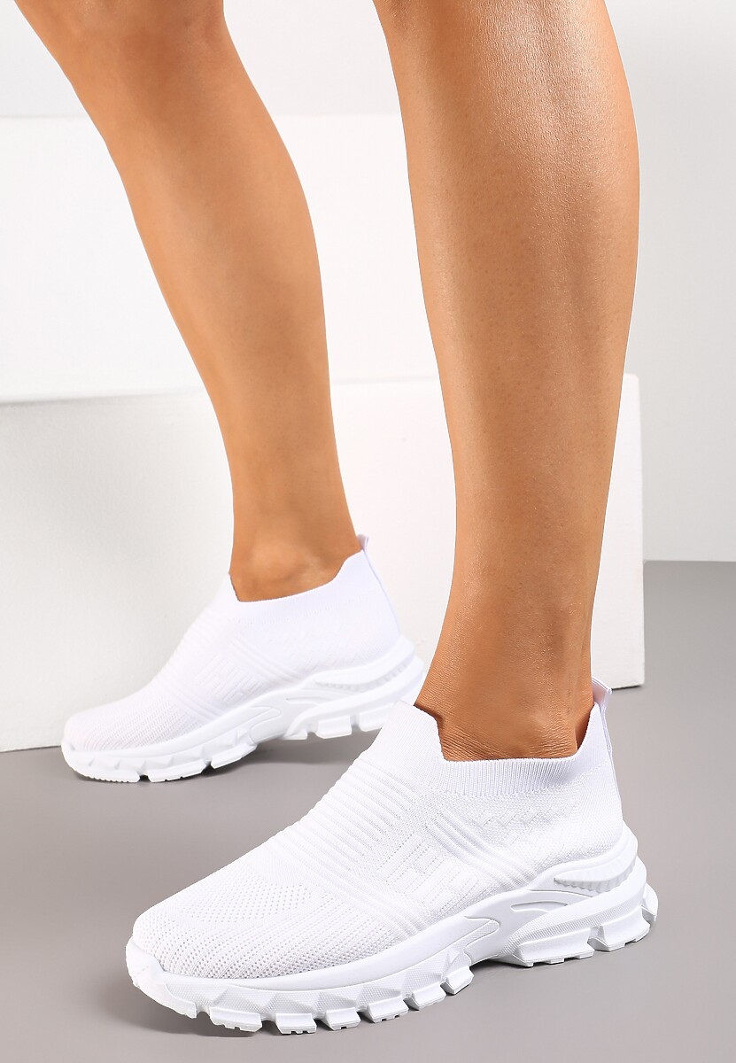 Sneakerși Albi cu Petic Elastic pe Talpă Groasă Alamissa 2