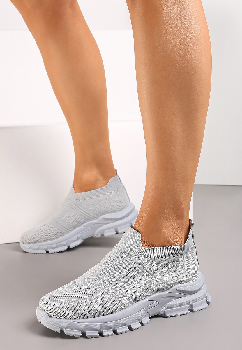 Sneakers Gri cu Partea Superioară Elastică pe Talpă Groasă Alamissa 2