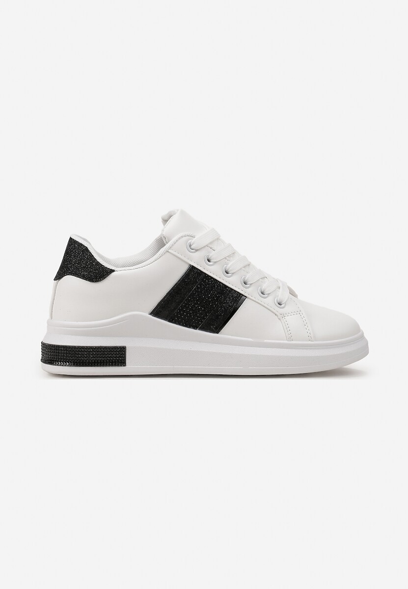 Sneakerși Alb-Negri cu Inserții Metalice și Pietre pe Talpă Groasă Wirela 3